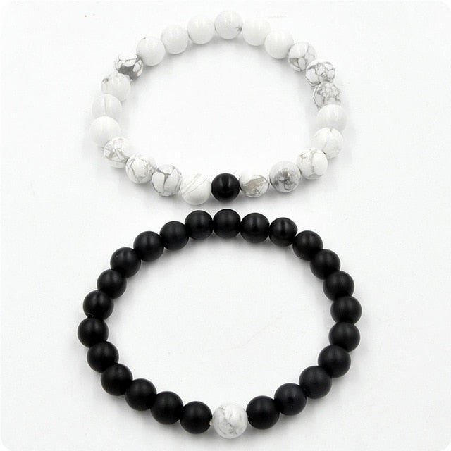 2 Pcs/Set Black White Couple Distance Bracelet Charms Yoga Meditation Braclet For Men Women Lovers Best Friend Jewelry Gift