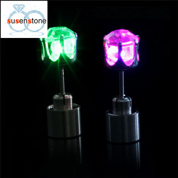SUSENSTONE Earrings LED 1 Pair Of Personalized Fashion Dance Party Lights Flashing LED Ear Earring Bright Stud Earrings