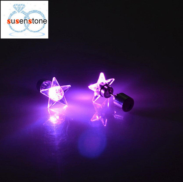 SUSENSTONE Earrings LED 1 Pair Of Personalized Fashion Dance Party Lights Flashing LED Ear Earring Bright Stud Earrings