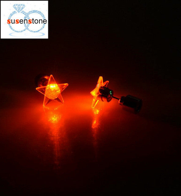 SUSENSTONE Earrings LED 1 Pair Of Personalized Fashion Dance Party Lights Flashing LED Ear Earring Bright Stud Earrings