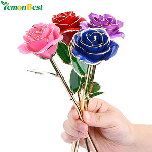 High-end 24k Gold Plated Rose With Transparent Stand And Exquisite Gift Box For Creative Valentine's Day Gift Anniversary Gift