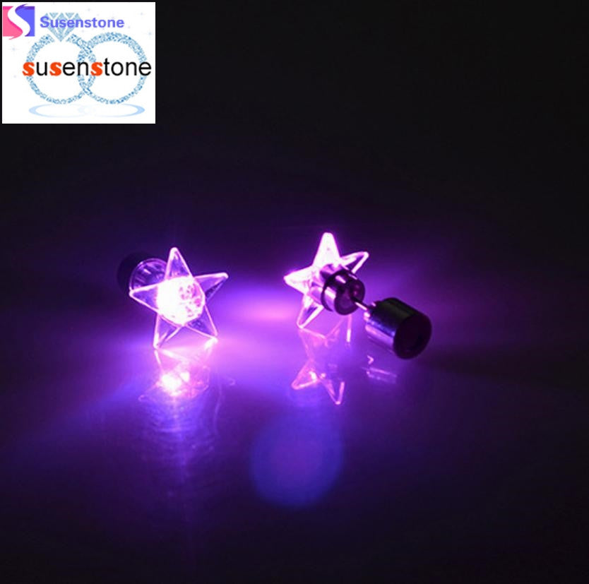 SUSENSTONE Earrings LED 1 Pair Of Personalized Fashion Dance Party Lights Flashing LED Ear Earring Bright Stud Earrings
