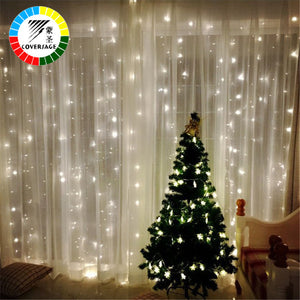 Coversage 3X3M Christmas Garlands LED String Christmas Net Lights Fairy Xmas Party Garden Wedding Decoration Curtain Lights