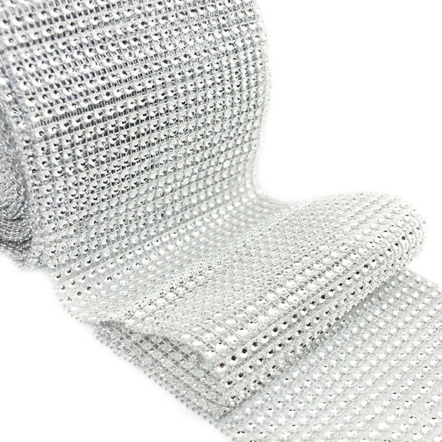 1 yard/90cm Bling Diamond mesh Wrap ribbon silver Rhinestone Mesh Roll Tape Tulle Crystal Ribbon cake wedding decoration