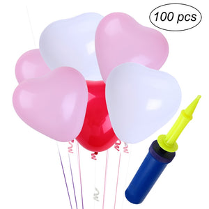 100pcs Heart Shaped Balloon Party Decorative Latex Party Balloon for Wedding Birthday Party Baby Shower Decoration + 1 Balloon Air Inflator Pump