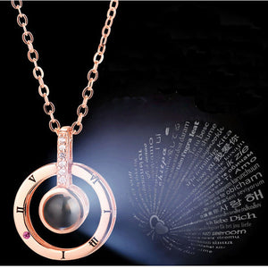 Round Shaped I LOVE YOU In 100 languages Projection Necklace For Memory Of LOVE